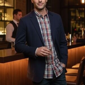 Artifact $165 Large Navy Unstructured Cotton‎ Blend Stretch Blazer Jacket NWOT